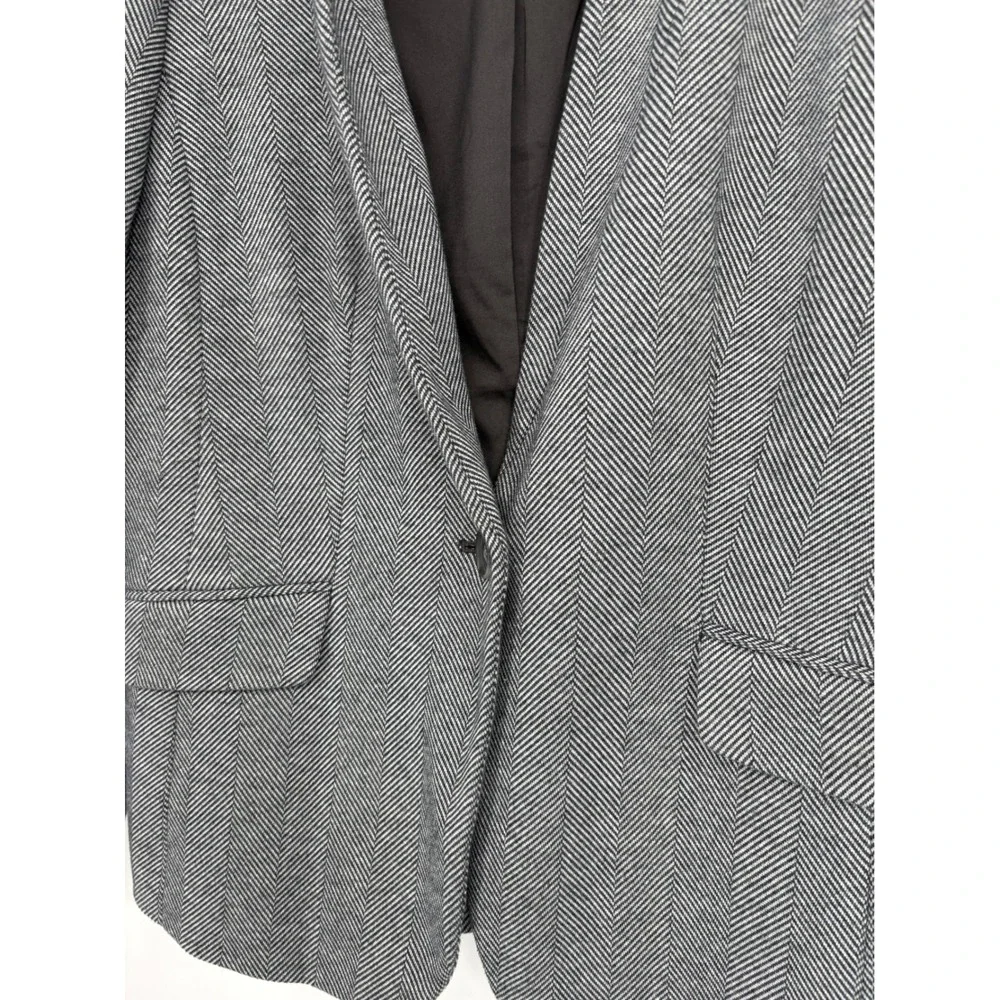 Talbots Blazer Women 14 Grey Aberdeen Herringbone Single Button Notchless Jacket